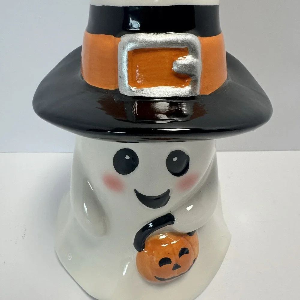 Ceramic Ghost Halloween Tabletop Decor Witch Hat Pumpkin Fall Spooky Figurine